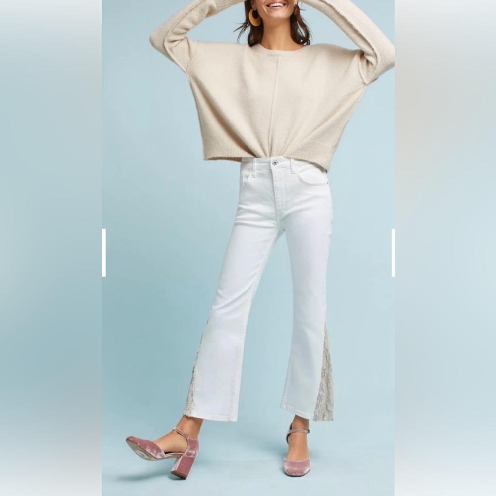 Pilcro and the Letterpress White Flare Sequin Cropped Jeans Size 29